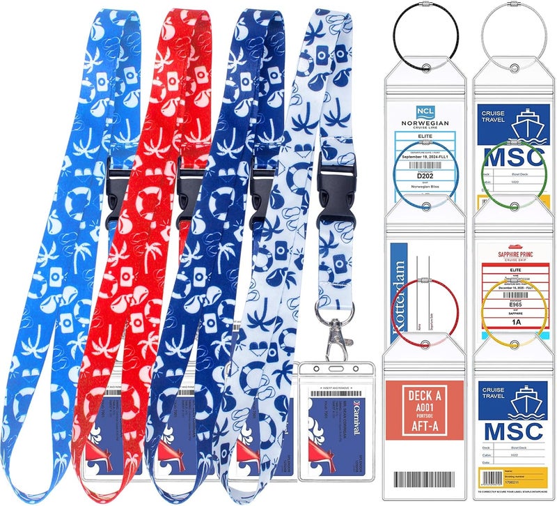 XIANGXING 4 Pcs Lanyards with 6 Pcs Luggage Tag Holders, Luggage Tag Holder & Lanyard with Ship Card Holder for Carnival, NCL, MSC, Costa & Princess 2025-2026, Cruise Ship Essentials - Image 1
